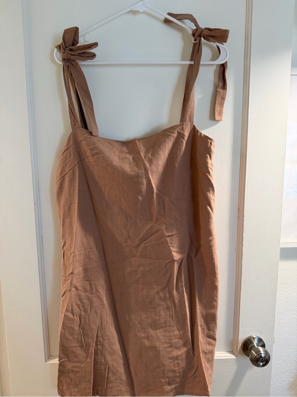 Petal & Pup Tie-Shoulder Linen Chemise in Warm Brown